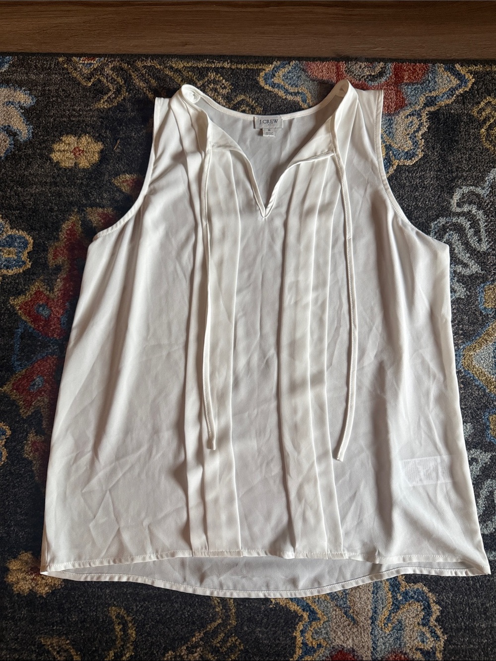 J. Crew Ivory Tie-Neck Sleeveless Pintuck Top